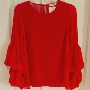 Heimish USA Red Women's Top with Ruffle Sleeves, Size Small, NWT